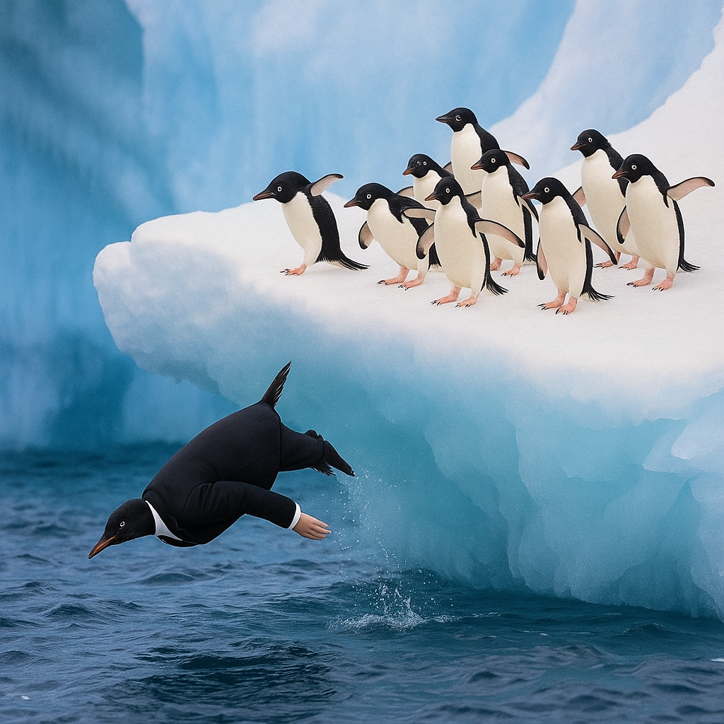 海に飛び込むペンギン